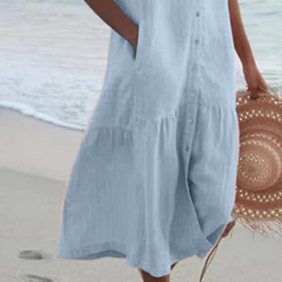 Женское летнее платье без рукавов на пуговицах с V-образным вырезом, макси-платье, летнее, свободного кроя, А-силуэта