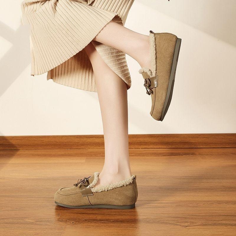 One-pedal loafers with soft soles and fluffy cotton shoes for winter new French fashion warm and velvet Birkenstocks