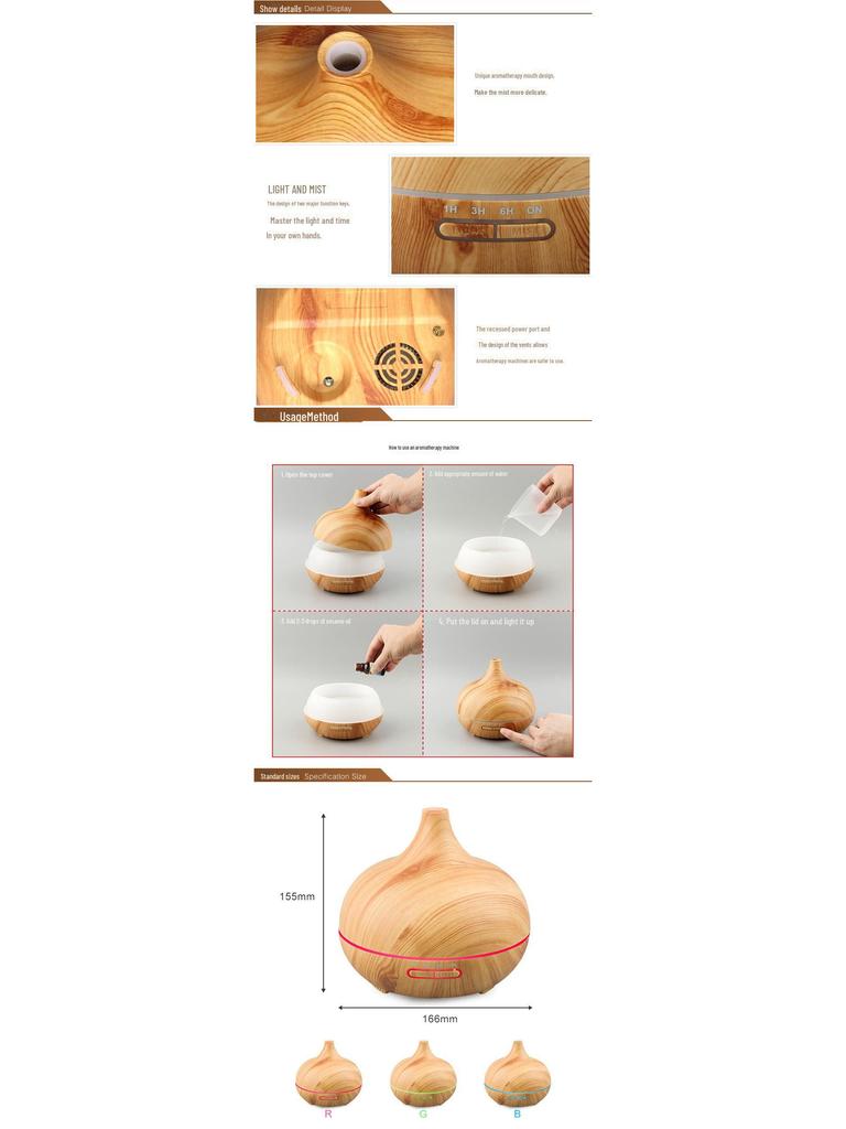 Silent Wood Grain Humidifier: Large Capacity for Bedroom, Ideal for Babies and Pregnant Women, Air Purification & Aromatherapy