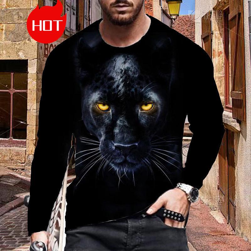 Men's Long Sleeve T-Shirt Fashionable 3D Print Lion Graphic Street Style Casual Crew Neck Top For Autumn Spring Season Clothing