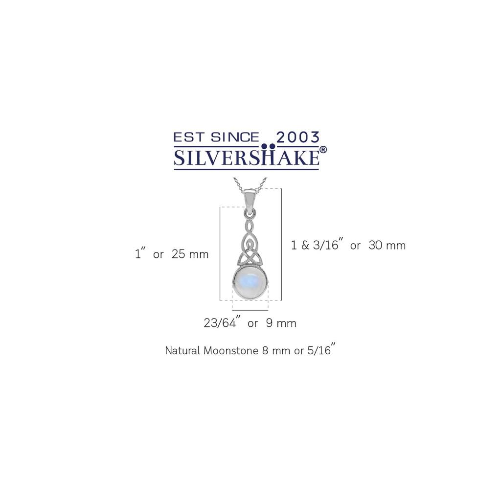 Подвеска Silvershake Natural Moonstone Triquetra Celtic Knot из стерлингового серебра 925 пробы с цепочкой 925 пробы, натуральное ожерелье Rainblown длиной 18 дюймов, маленькое, серебряное. ,