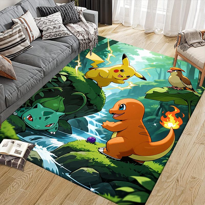 Cute Pokemon Square Area Rug, Non-Slip Floor Mat for Home Decor, Perfect Gift for Anime Fans