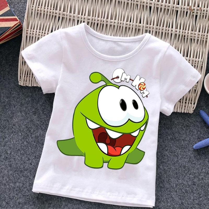 Om Nom для маленьких мальчиков и девочек, футболка с рисунком игры Cut The Rope, детский топ с забавными лягушками и короткими рукавами, футболки с круглым вырезом, детская футболка в стиле Харадзюку