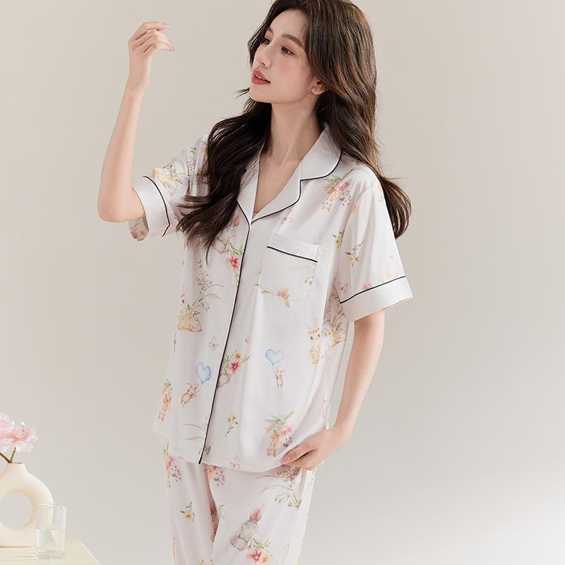 Pajamas women's ice silk summer thin short sleeves high-end Mother's Day mother silk gifts can be worn outside loungewear set