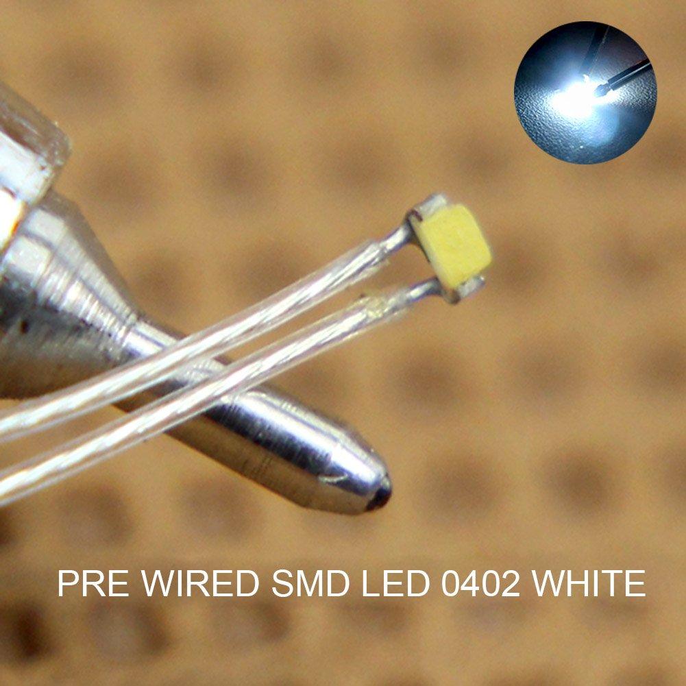 PTFE Wired SMD 0402 Chip LED White 20pcs for Train Models, Railway Models, Building Models, Model Illumination, Dioramas