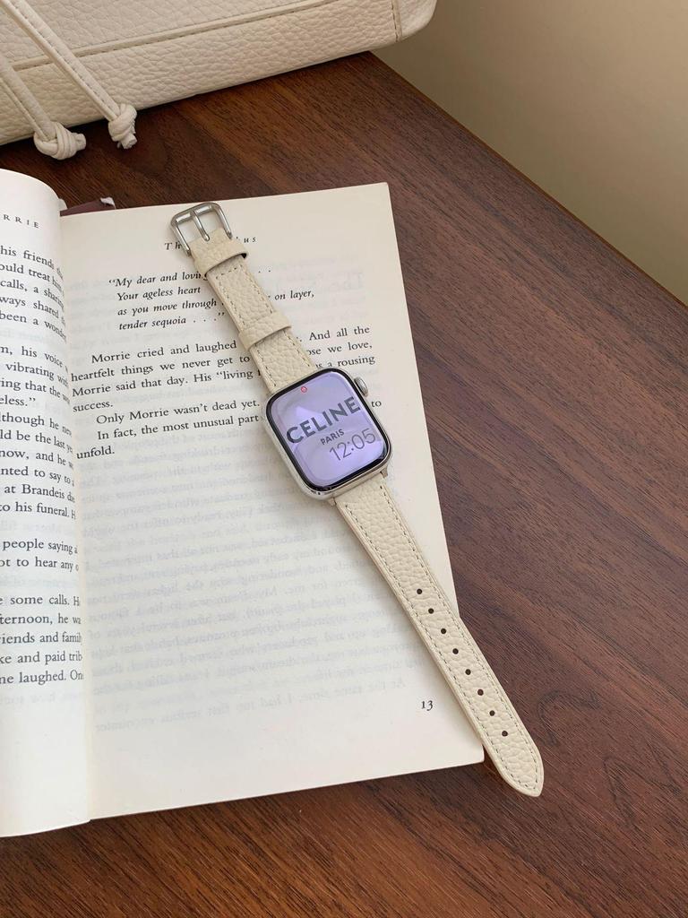 Совместимый ремешок из телячьей кожи с текстурой личи для Apple Watch S10/iWatch 98765SE и Huawei GT5/GT4 - Женский стиль