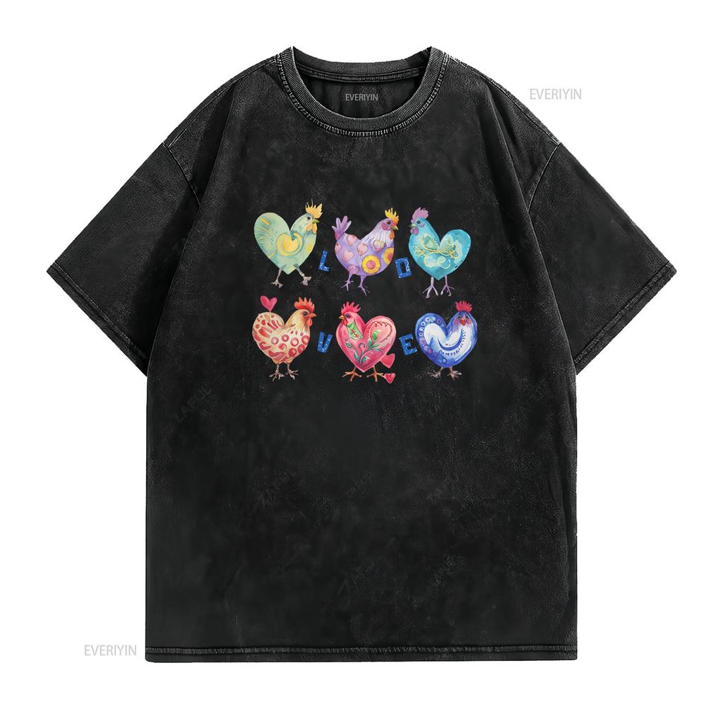 Chicken Lover T Shirt Valentine s Day Farm Life Apparel for Organic Egg Enthusiast Coop Retro vintage Washed fashion homme