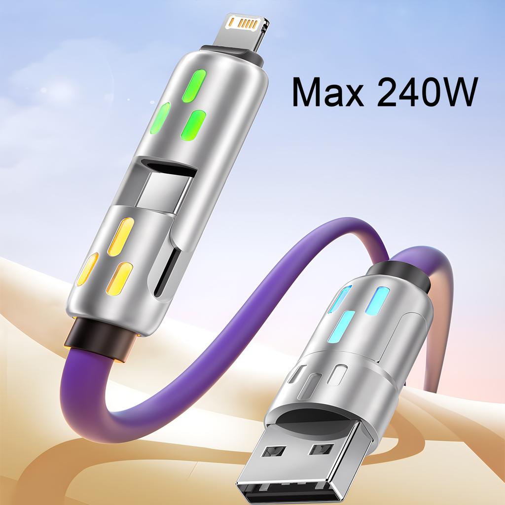 4-в-1 240 Вт USB Type-C на USB-C Кабель PD Быстрая зарядка Провод Подходит для iPhone 16 Pro Max 15 iPad Xiaomi Samsung Планшет 1 м Кабель для передачи данных