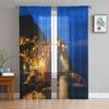 Cityscape Lights Tulle Sheer Curtains for Living Room Decoration Curtain for the Room Bedroom Kitchen Voile Organza Curtains