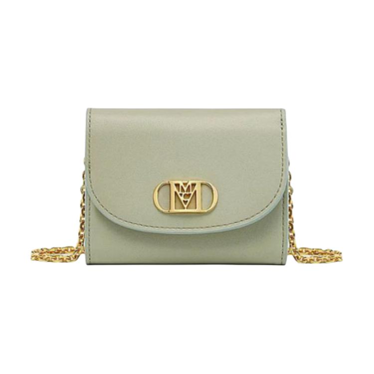 MCM Mode Travia Металлическая Цепочка Логотип Кожаный Мини-Кошелек Женский кошелек Небесно-Голубой MYLCSLM01J3001