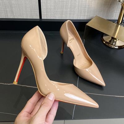 Модные сексуальные туфли на высоком каблуке с красной подошвой 8 см, женские туфли-шпильки с острым носком, профессиональные лакированные сексуальные туфли из лакированной кожи