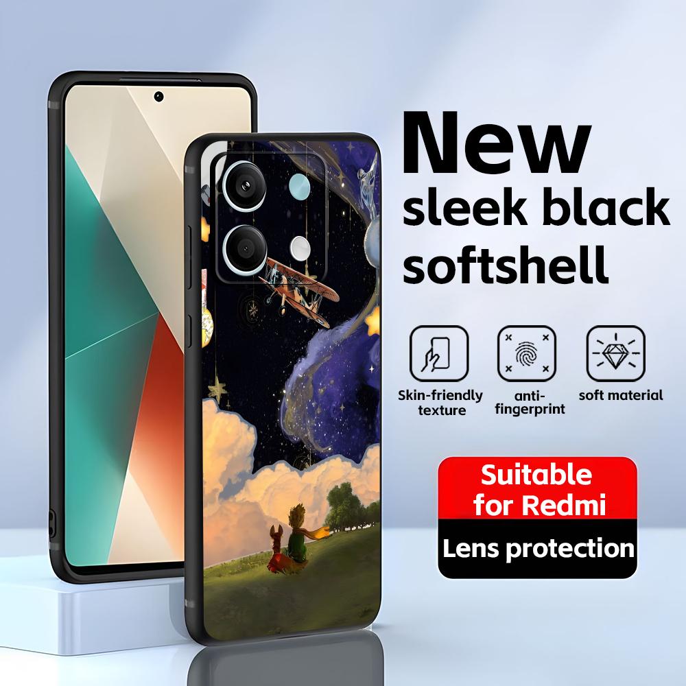 Аниме Маленький принц Чехол для телефона Для Redmi Note 14 13 12 11 Pro Plus S 5G 14C A3 Мягкий черный чехол для телефона