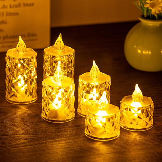 4Pcs Crystal Flameless Candle Lights LED Tealight Candles Battery-Operated Twinkling Light Fake Candles for Weddings Home Decor