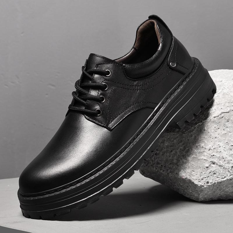 2024 мужская британская мода универсальная платформа удобная обувь на плоской подошве для ретро рабочей одежды и трендовая кожаная обувь