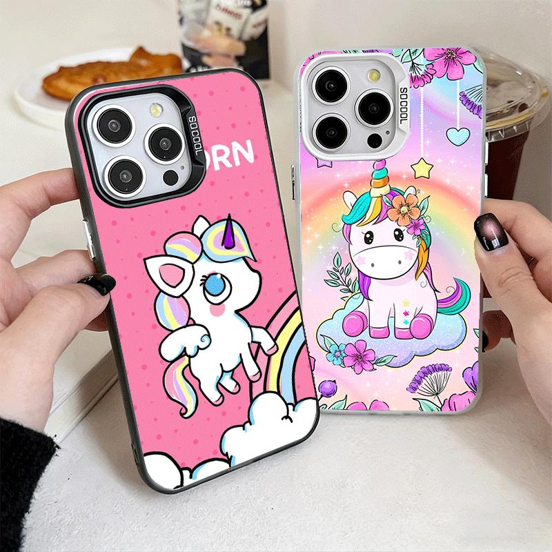 Розовый Единорог Радуга Ударопрочный Чехол для Телефона для iPhone 17 Air 16 16E 15 Pro Max 14 Plus 13 Mini 12 Задняя Крышка Противоударный Fundas
