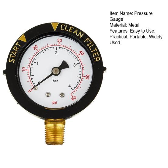 Портативный манометр для фильтра бассейна 0-60 фунтов на квадратный дюйм IP67 Водонепроницаемый широко используемый водяной насос для плавания Манометр для измерения давления воды