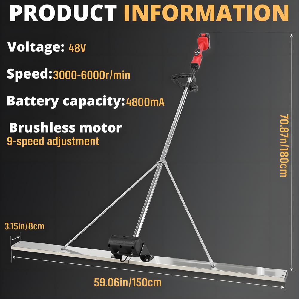 Беспроводная виброрейка без щеток – 59" Нержавеющая сталь, Вибрационный выравниватель бетона, Электрический инструмент для финишной отделки цемента