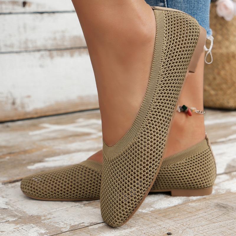 Модная летняя повседневная обувь для женщин, трикотажные дышащие сетчатые туфли на плоской подошве, дышащие женские мокасины с круглым носком, большой размер