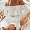 Summer 2 Piece Boho Skirt Set for Women Short Sleeve Off Shoulder Crop Top