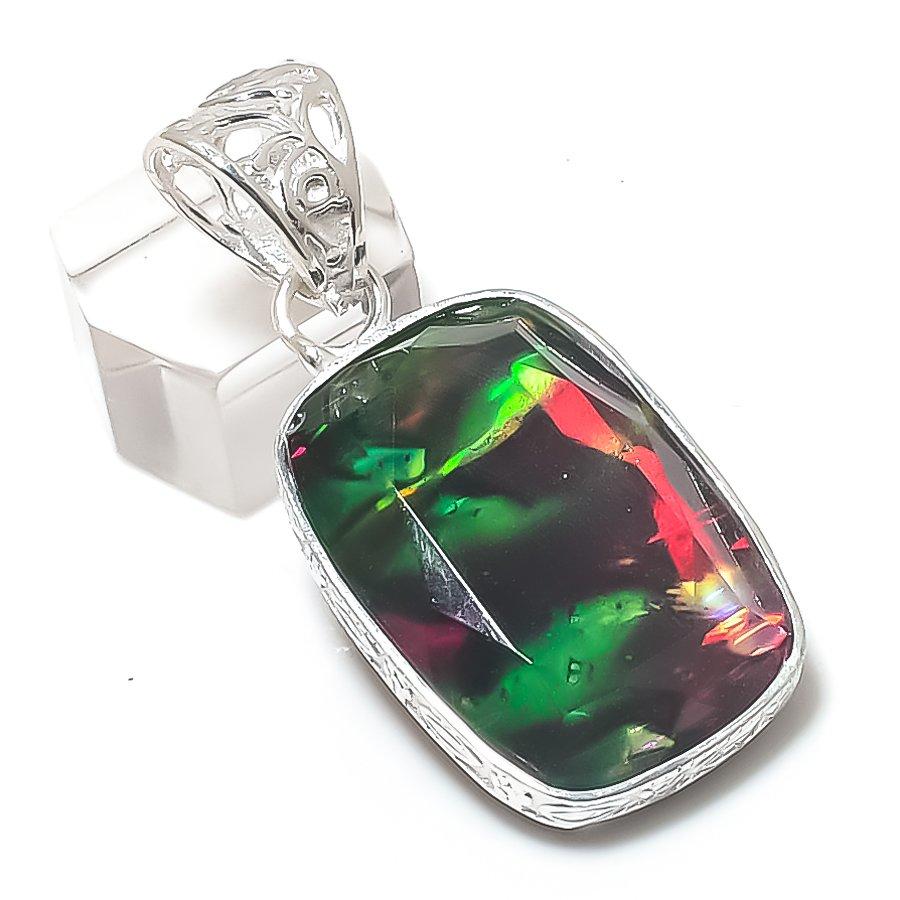 Ammolite Handmade 925 Sterling Silver Jewelry Pendant 2.05" Q0O27