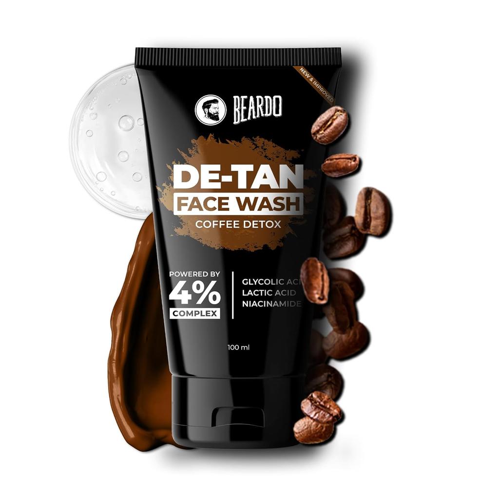 Beardo DeTan Face Wash For Men 100 ml Glycolic Acid Niacinamide Coffee Exfoliating Oil Control Cleanser For Smooth Skin