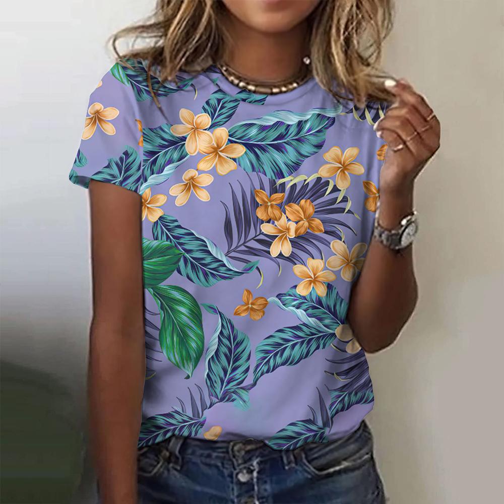 Футболка с 3D-цветочным принтом для женщин, новые футболки с круглым вырезом и коротким рукавом, женский повседневный пуловер для женщин, модные уличные топы