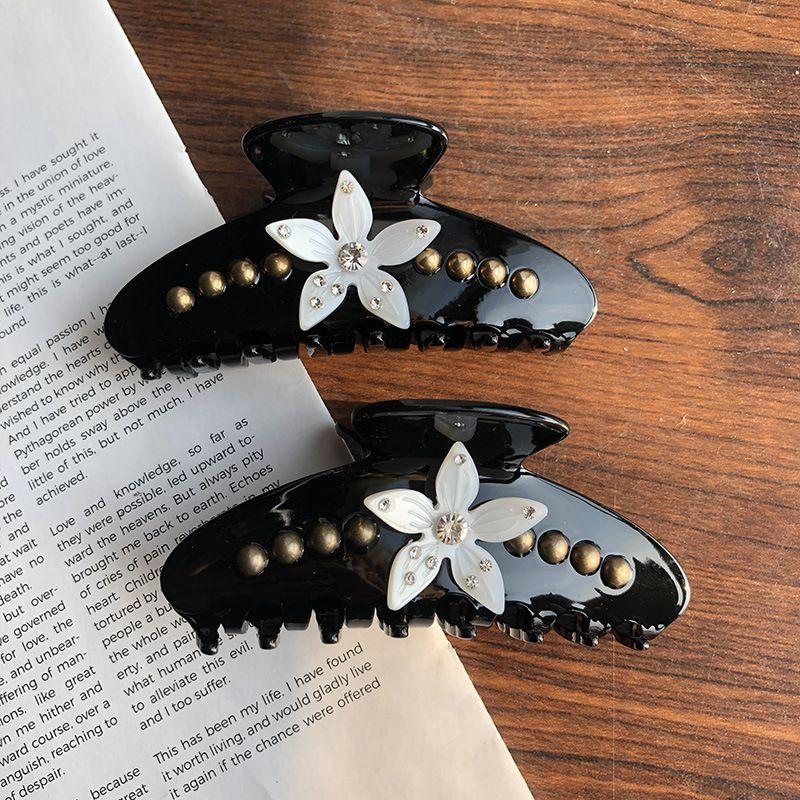 1 шт. Классический объем для волос «Вистерия», Элегантный большой размер с инкрустацией бриллиантами, Женский французский стиль люкс, Зажим-акула, Заколка для волос