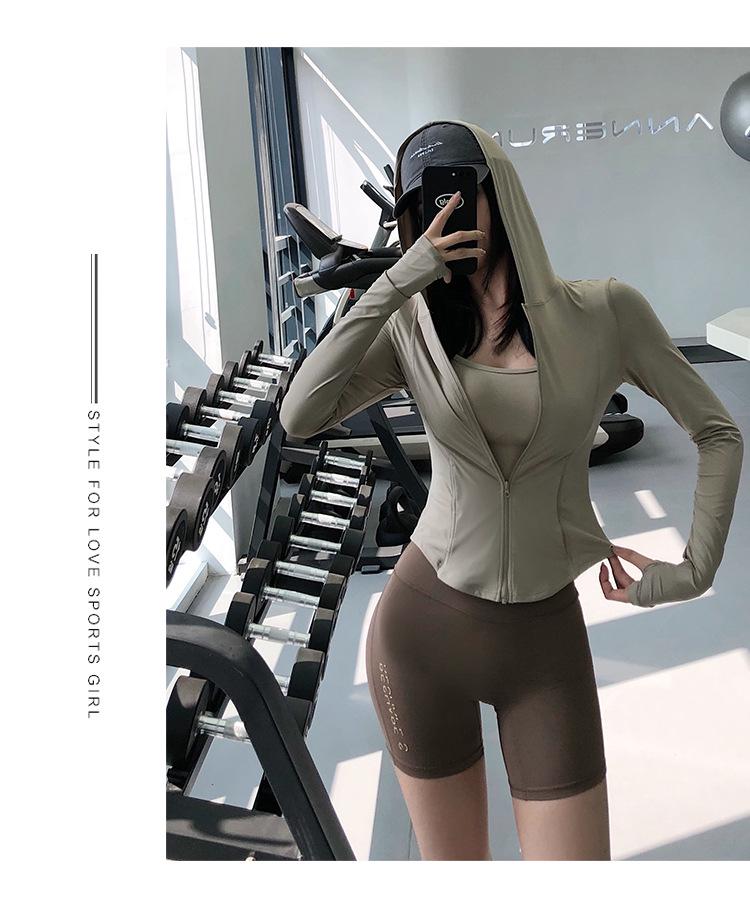 Женская утягивающая куртка для йоги с капюшоном – эластичный кардиган на молнии для бега и фитнеса