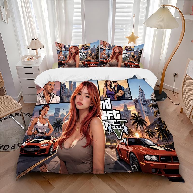 Grand Theft Auto V Game Art Printed 3pcs Bedding Set Soft Microfiber 1 Duvet Cover And 2 Pillowcases Home Bedroom Decor Xmas Gift Q1256