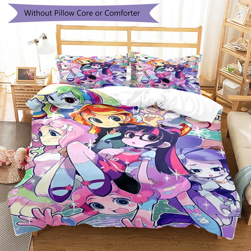 3pcs My Little Pony4 Design Cover Set - HD Printed Bedding with 1 Cover and 2 Pillowcases - Perfect for Home and Dorm Decor
