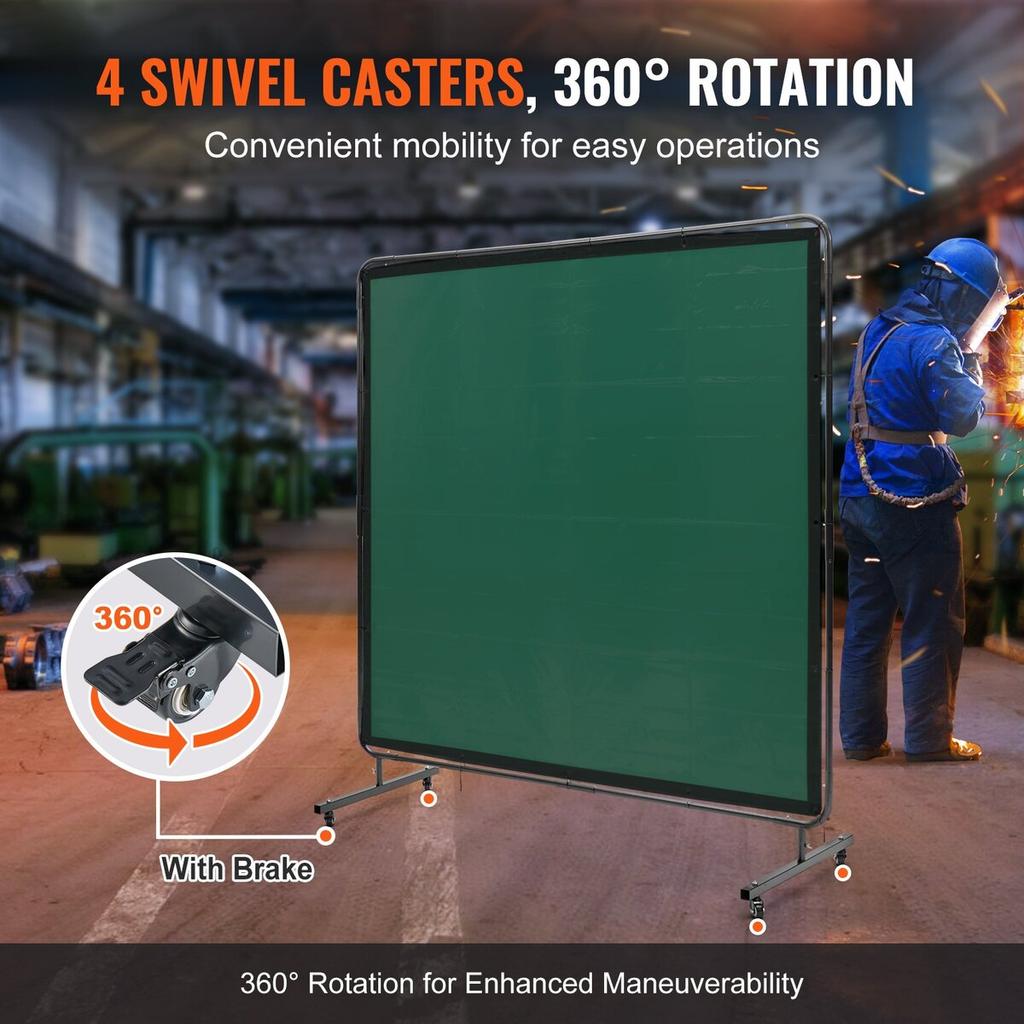 Welding Screen with Frame, 6' x 6' Welding Curtain Screen, Flame-Resistant Vinyl Welding Protection Screen on 4 Swivel Wheels (2 Lockable), Moveable &