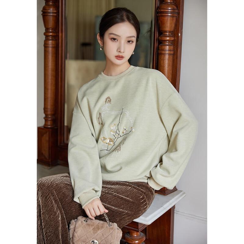 JK&JS New Chinese Style Jacquard Round Neck Women's Sweatshirt