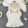 Женское маленькое ароматное трикотажное платье-свитер с лацканами, женские осенне-зимние джемперы, нижние платья