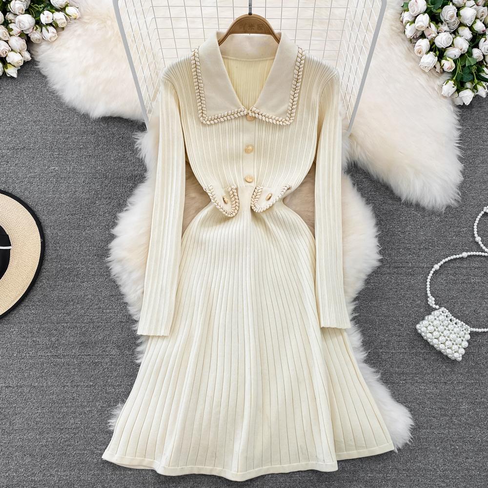 Женское маленькое ароматное трикотажное платье-свитер с лацканами, женские осенне-зимние джемперы, нижние платья