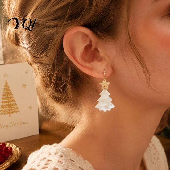 Christmas Party Fashion Accessories 1 Pair Tree Earrings, Glitter Acrylic Star Xmas Shape Dangle Earrings Holiday Festive Jewelry Gift for New