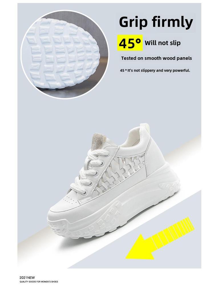 Летние женские повседневные белые сандалии 2024 года из дышащей ткани с низким верхом, толстой подошвой и внутренним подъемом пятки, из натуральной кожи, спортивный дизайн.