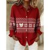 2025 Christmas Party Womens Long Sleeve Shirts Fashion Street Clothing Autumn Blouse Christmas Snowflake 3D Print Shirts Ladies