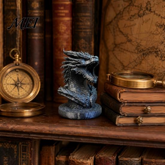 Матовая серебристая фигурка головы дракона, 3D-печатная фэнтезийная статуэтка, Мифический орнамент с патиной, Скульптура животного для декора дома, офиса, стола, Подарок
