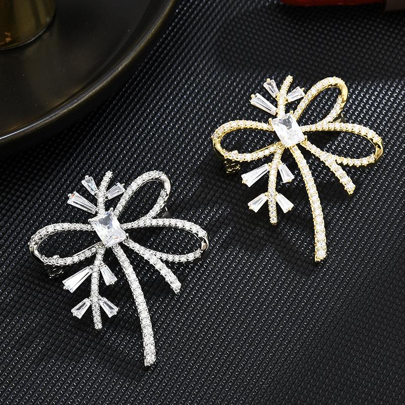 Simple Bow Ribbon Brooch Anti-Light Small Fragrance Inlaid Zircon Corsage Clothing Coat High-End Accessories