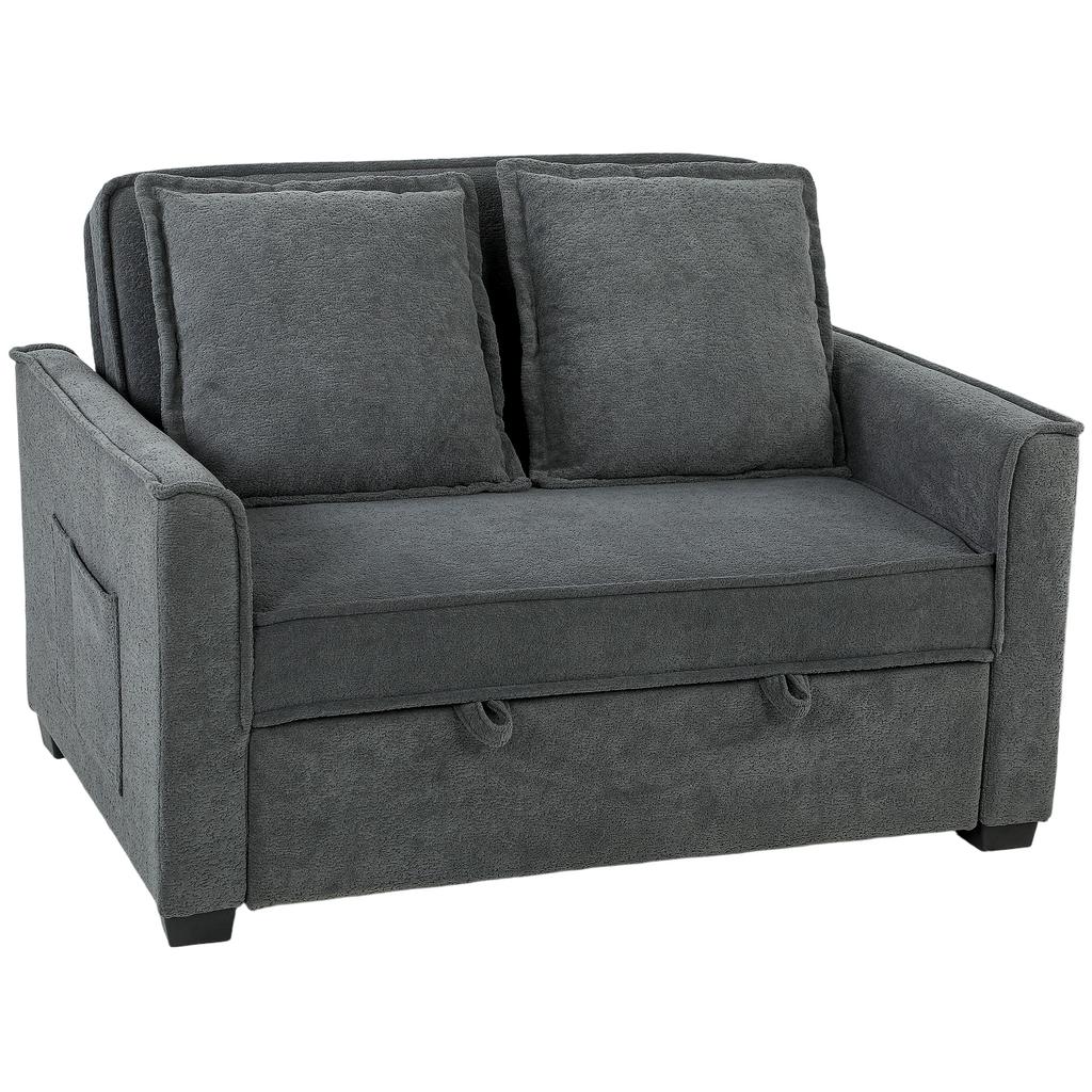 Sofa Bed, 3-in-1, 2-Seater, Adjustable Backrest, Side Pockets, 2 Pillows, Dark Gray