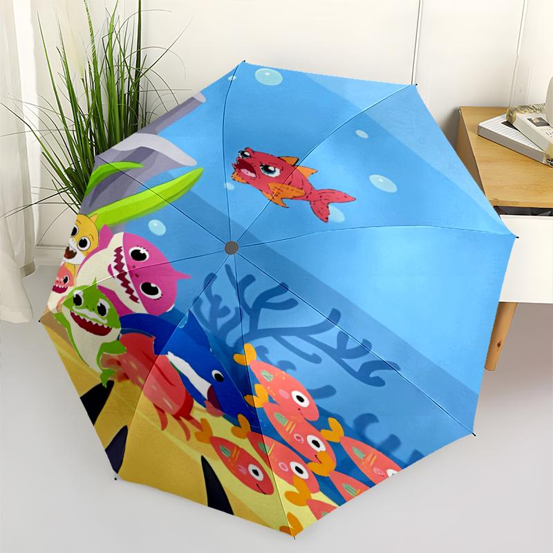 B-Baby Shark Print Automatic Umbrella, 8 Rib Iron Frame, Plastic Handle, Suitable for Outdoor Travel &Daily , Ideal Gift