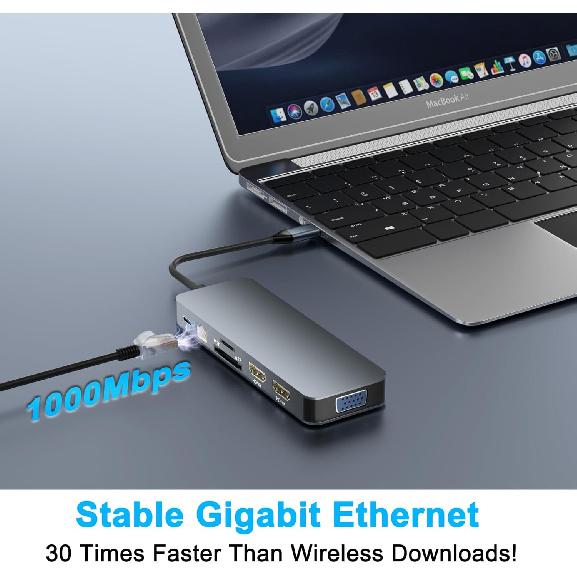 Docking Station Dual Monitor for Dell/HP/Lenovo/Surface Laptop, Dual HDMI Adapter for 2 Monitors, Laptop Docking Station Dual Monitor, 13 in 1 USB C