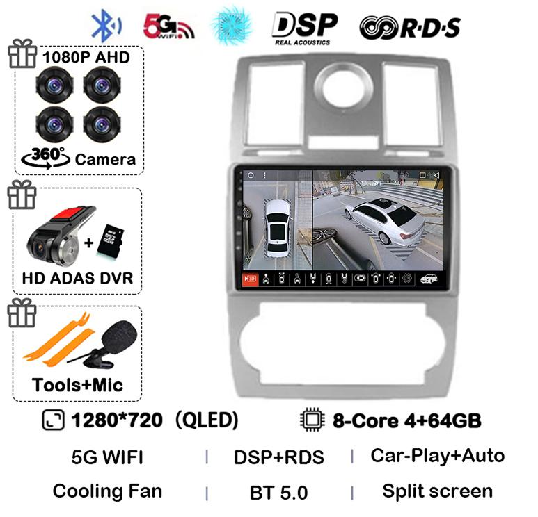 Android 14 Auto Carplay 4G+WIFI For Chrysler Aspen 300C 2004 2005 2006 2007 2008 Multimedia Video Player Car Radio GPS Stereo BT