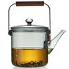 Pokaro Tea Heat-Resistant Glass Teapot, 1100ml, Ink-Colored Design with Wooden Handle, Transparent Kettle, Stovetop-Safe, Stylish, Hand-Standing