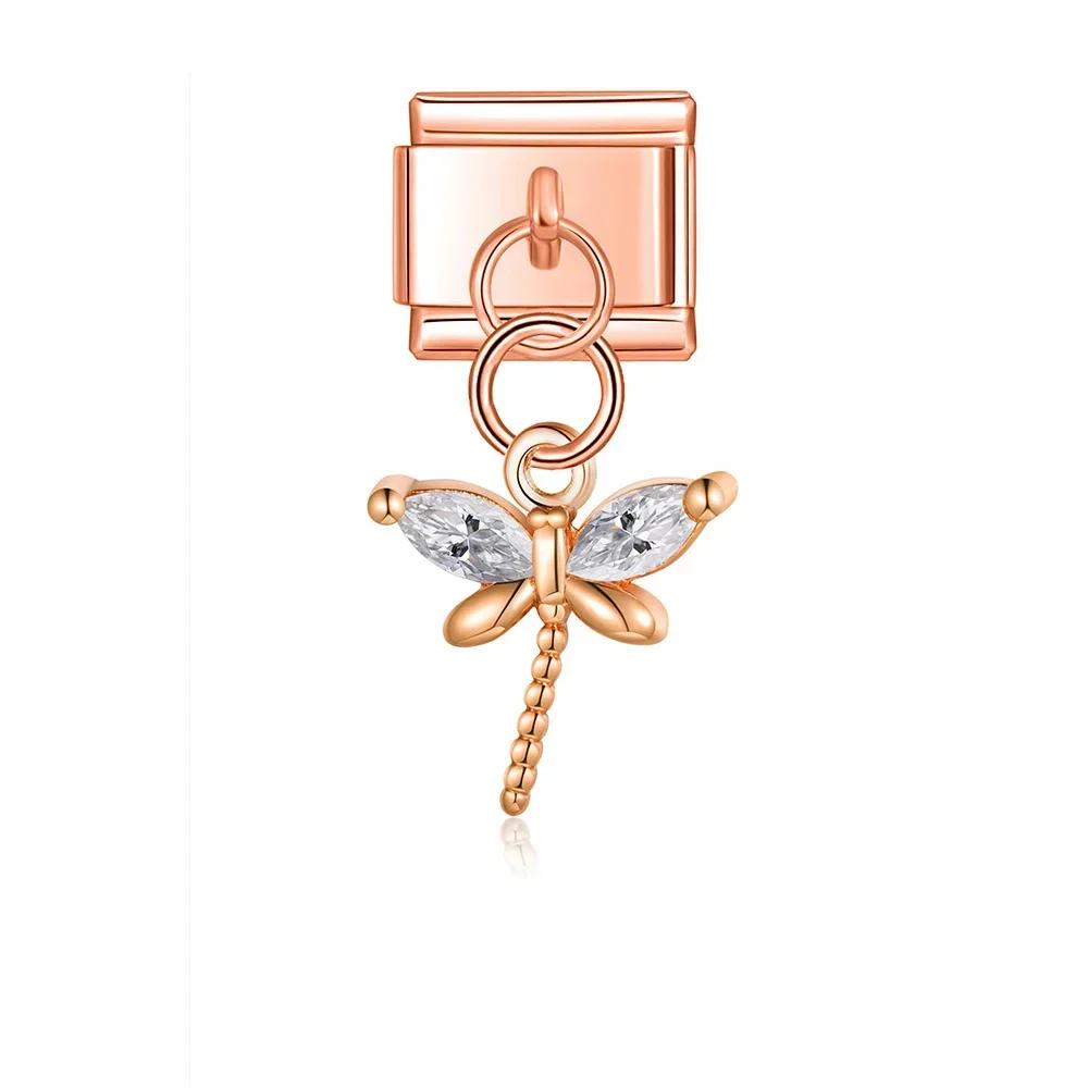 Hapiship New Fashion Colour CZ Elephant Dragonfly Charm Italian Link Fit DIY 9mm Stainless Steel Bracelet DIY Jewelry DJ600