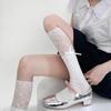 Lolita Lace Frill Mid-Calf Socks with Bow Ribbon - White Ballet Style JK Knee-Highs for Spring & Autumn