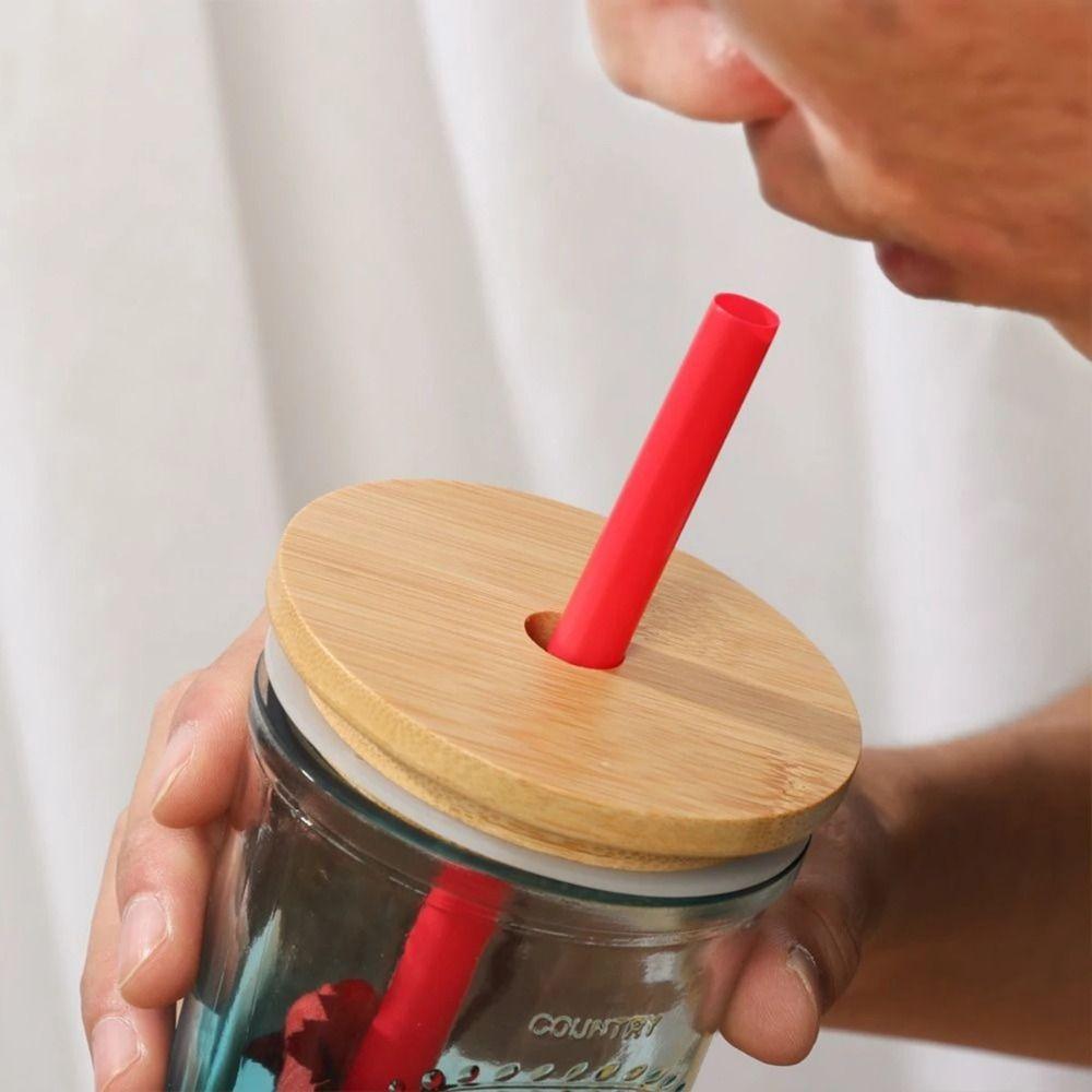 Straw Lid With Glass Hole Bamboo Wood Lids Mason Jar Lids Cup Covers