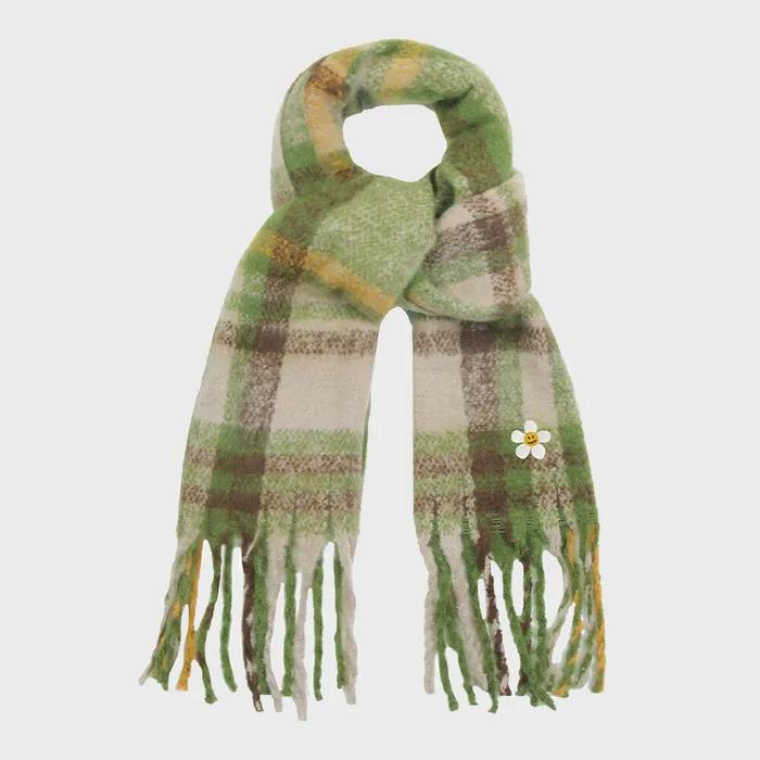 [UNISEX] Flower Dot Embroidered Bold Check Scarf_6 colors