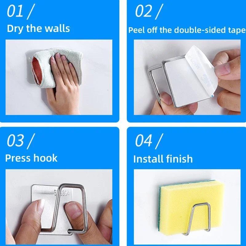 1/6 шт. Держатель для кухонной губки, самоклеящиеся губки для раковины, сушилка для слива, настенные крючки, проволочный шарик, органайзер для ванной комнаты, хранение