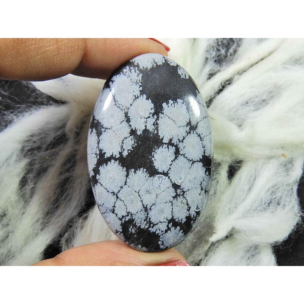 54Cts. Natural Snowflake Obsidian Loose Gemstone Oval Cabochon 27X42X4MM SK-2818